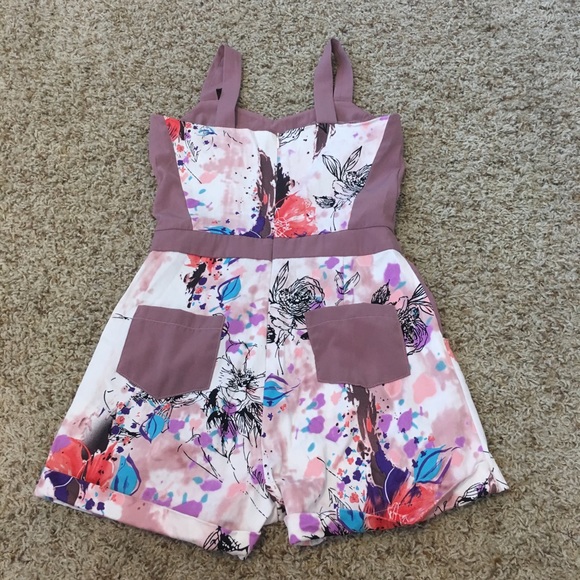 Dapper Sz 1 Floral Shorts Romper Pink Mauve Pocket - Picture 2 of 8